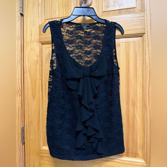 Amisu size L Black Lace Sleeveless Top with Bow - Picture 1 of 6
